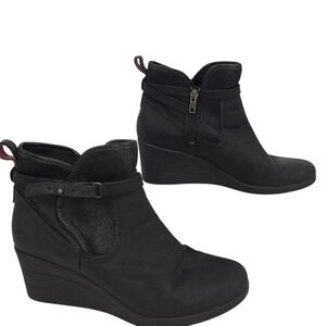 UGG Australia Wedge Ankle Boots Women 9 Black Leather Waterproof 1008017 Emalie
